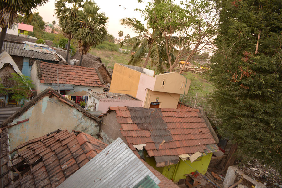 The space between the two green walls was our former center, destroyed by the 2016
							floods